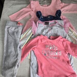 Baby Bundle - Baby Girls 5-Piece Outfit Set - Pink & Gray